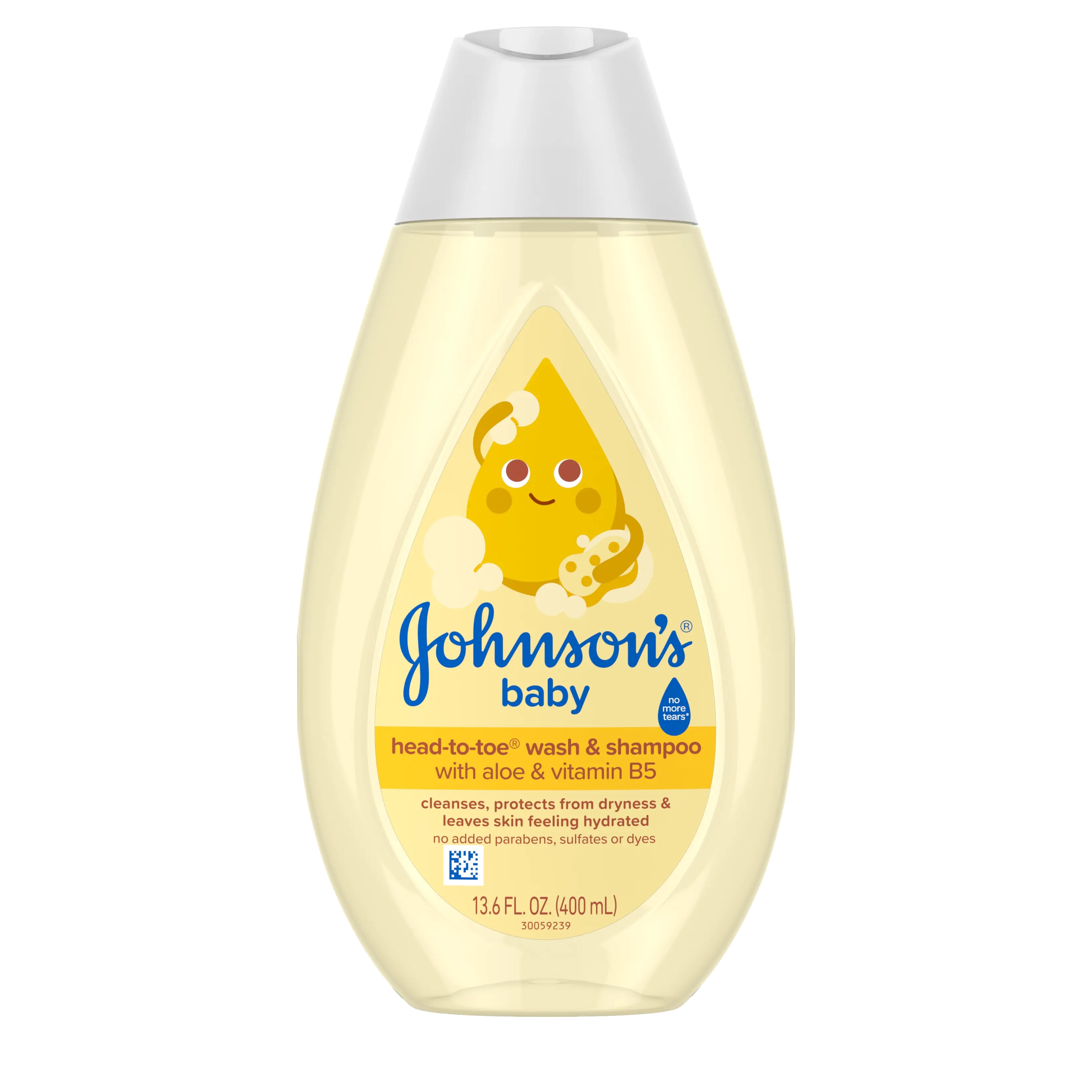 Front Pack of Johnson's baby head-to-toe 13.6 FZ OZ 400ML - wash and shampoo, in a bottle.