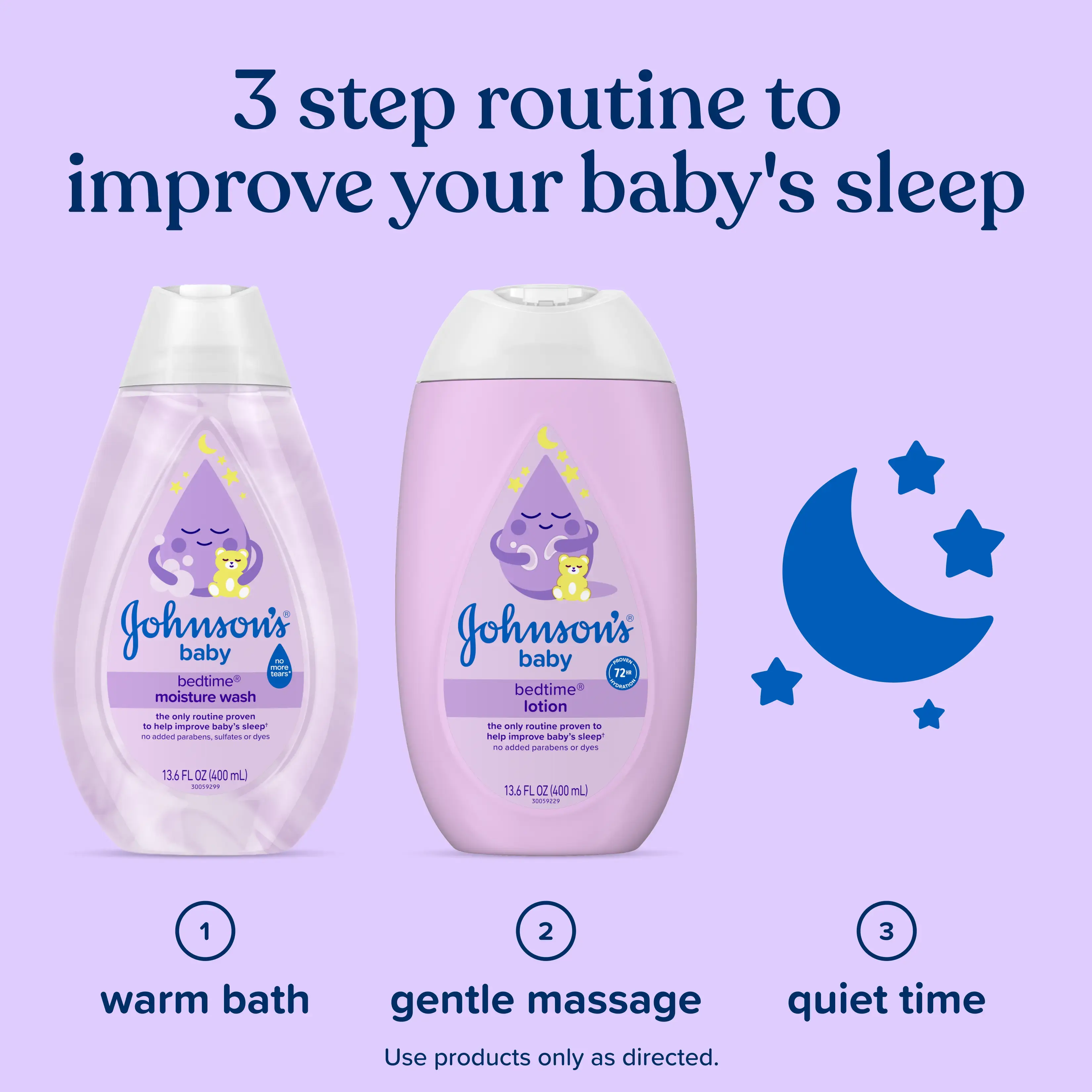 3 step routine to improve your baby’s sleep 1 warm bath, 2 gentle massage, 3 quiet time