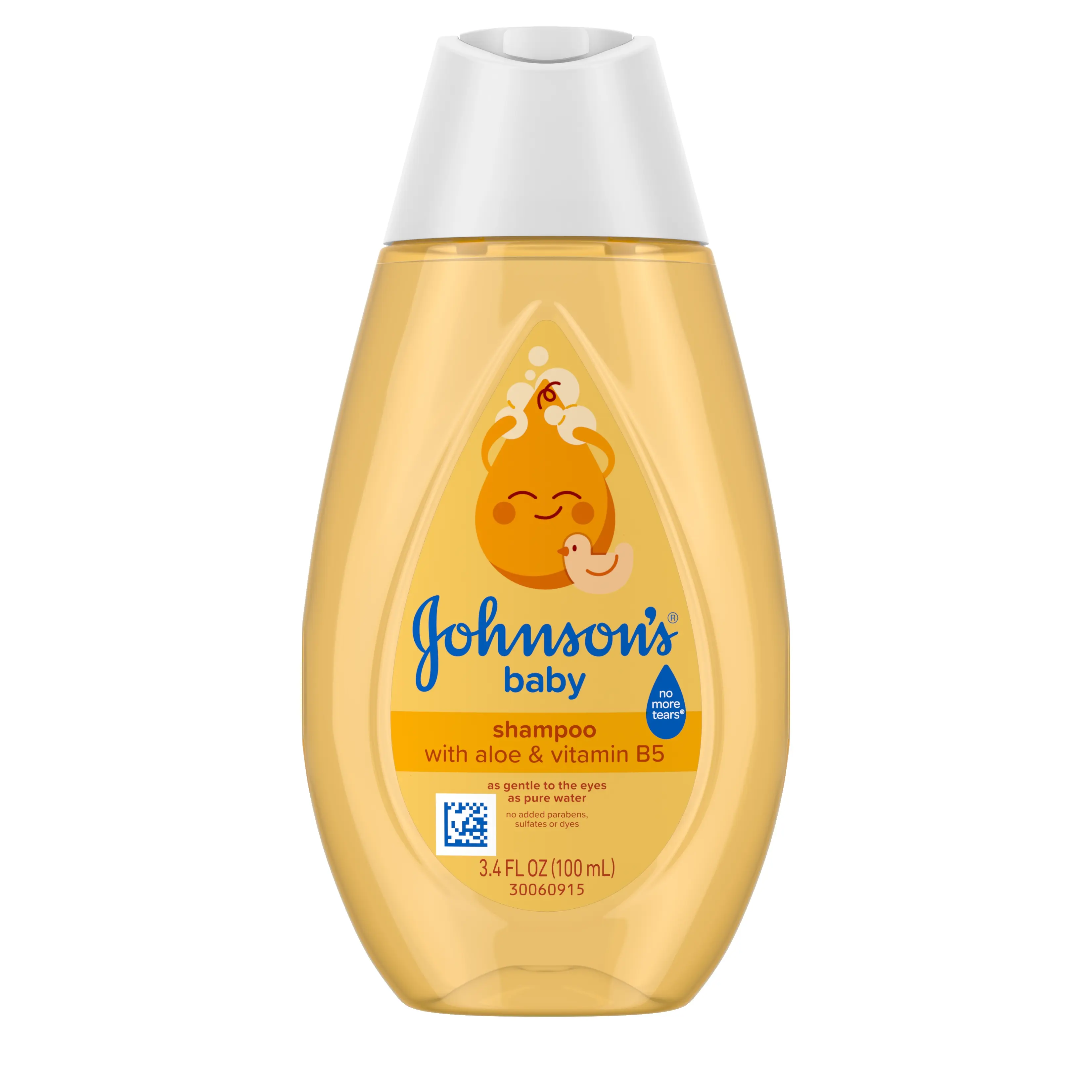 Front Pack Johnson's Baby Shampoo 3.4FL OZ 100ML - with Aloe and Vitamin B5, in a bottle.