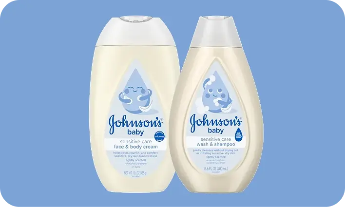 Sensitive Care products card image, featuring JOHNSON’S® Sensitive Care lineup