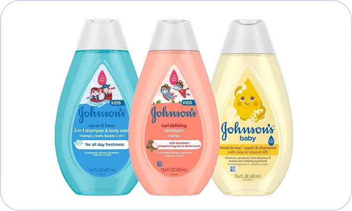 Hair Care card image, featuring clean & fresh, shiny & soft and head-to-toe shampoos