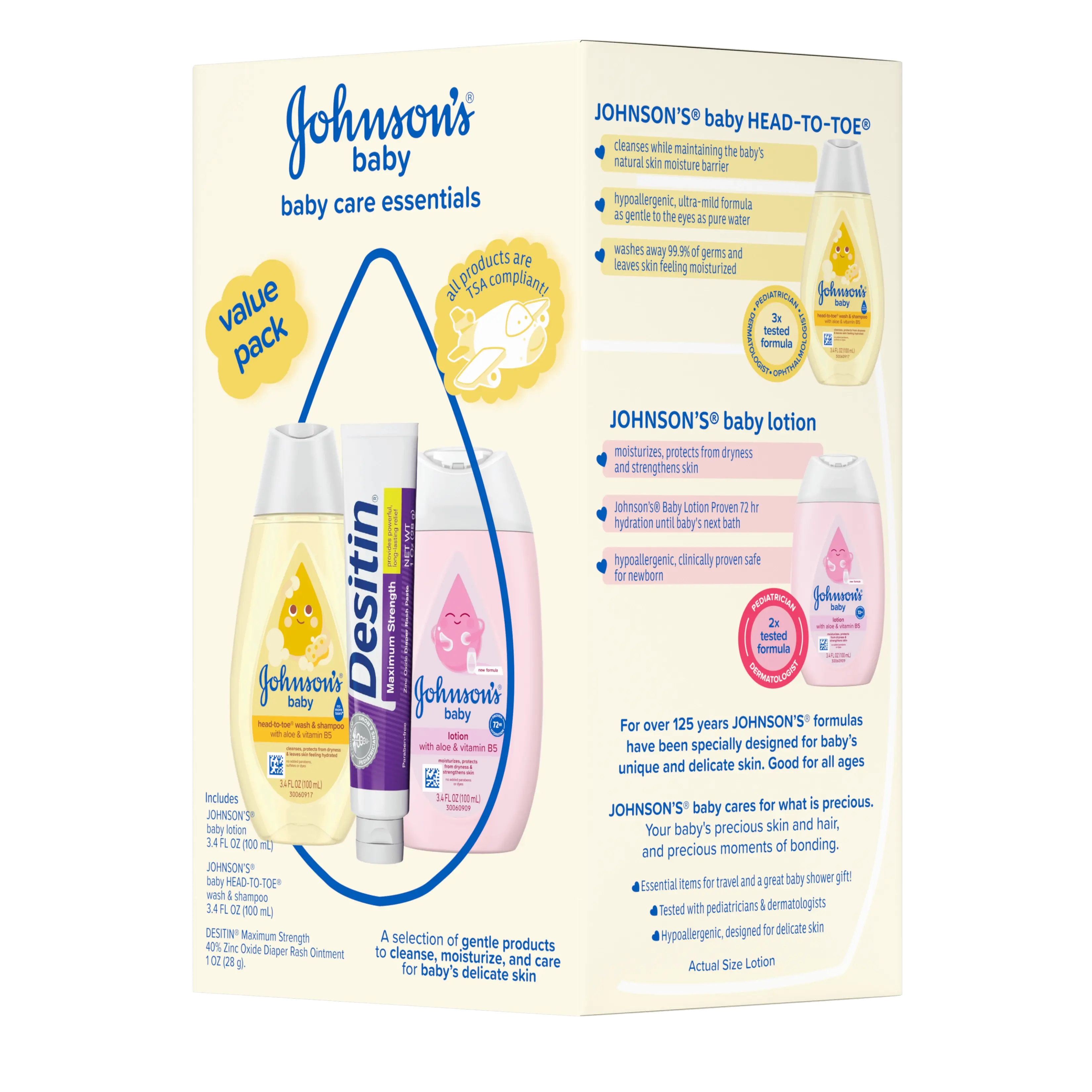 Turned Pack shot of Johnson's® Baby Care Essentials Gift Set