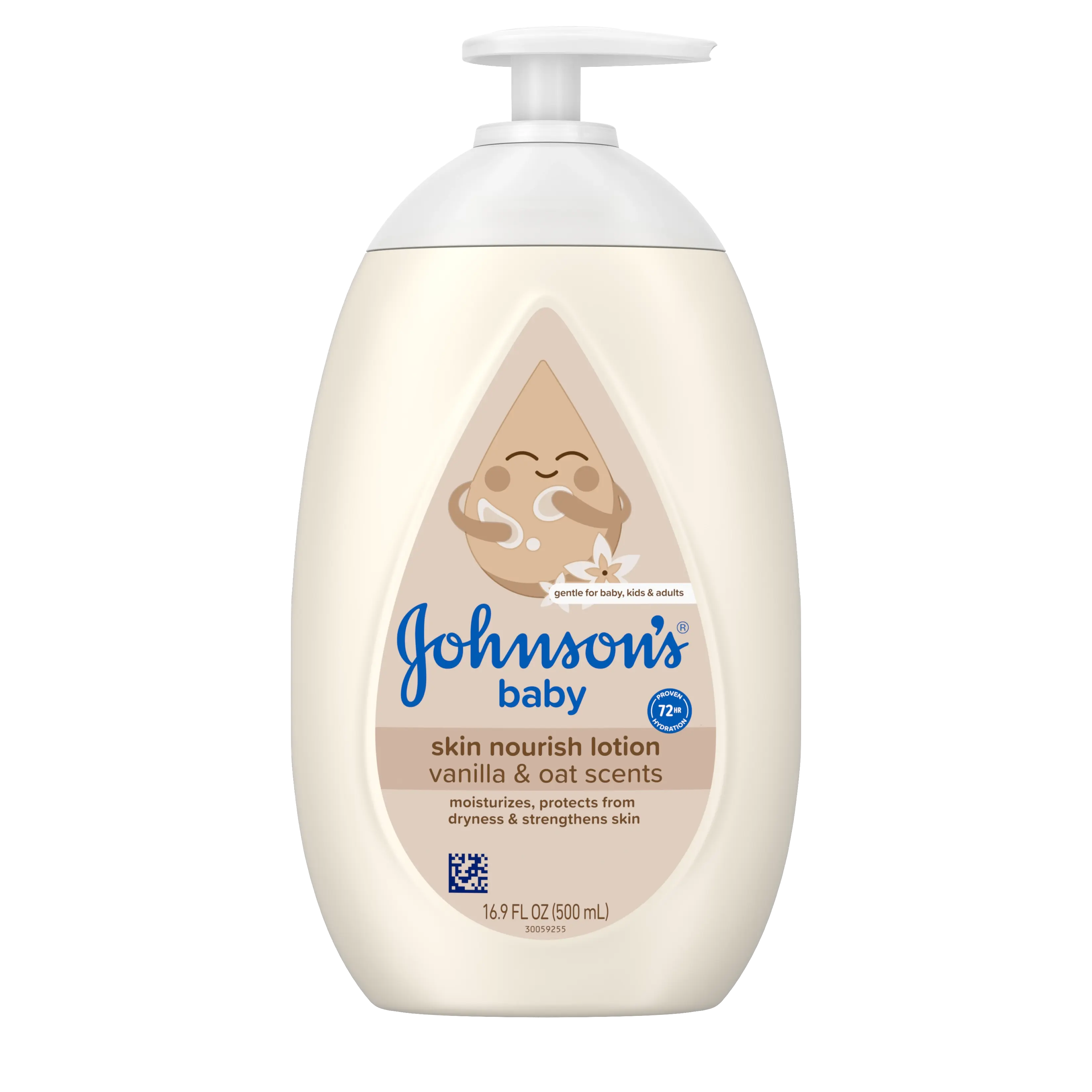 Front Pack shot of Johnson's® Skin Nourish Moisturizing Lotion Vanilla Oat Scents 16.9FL OZ 500ML