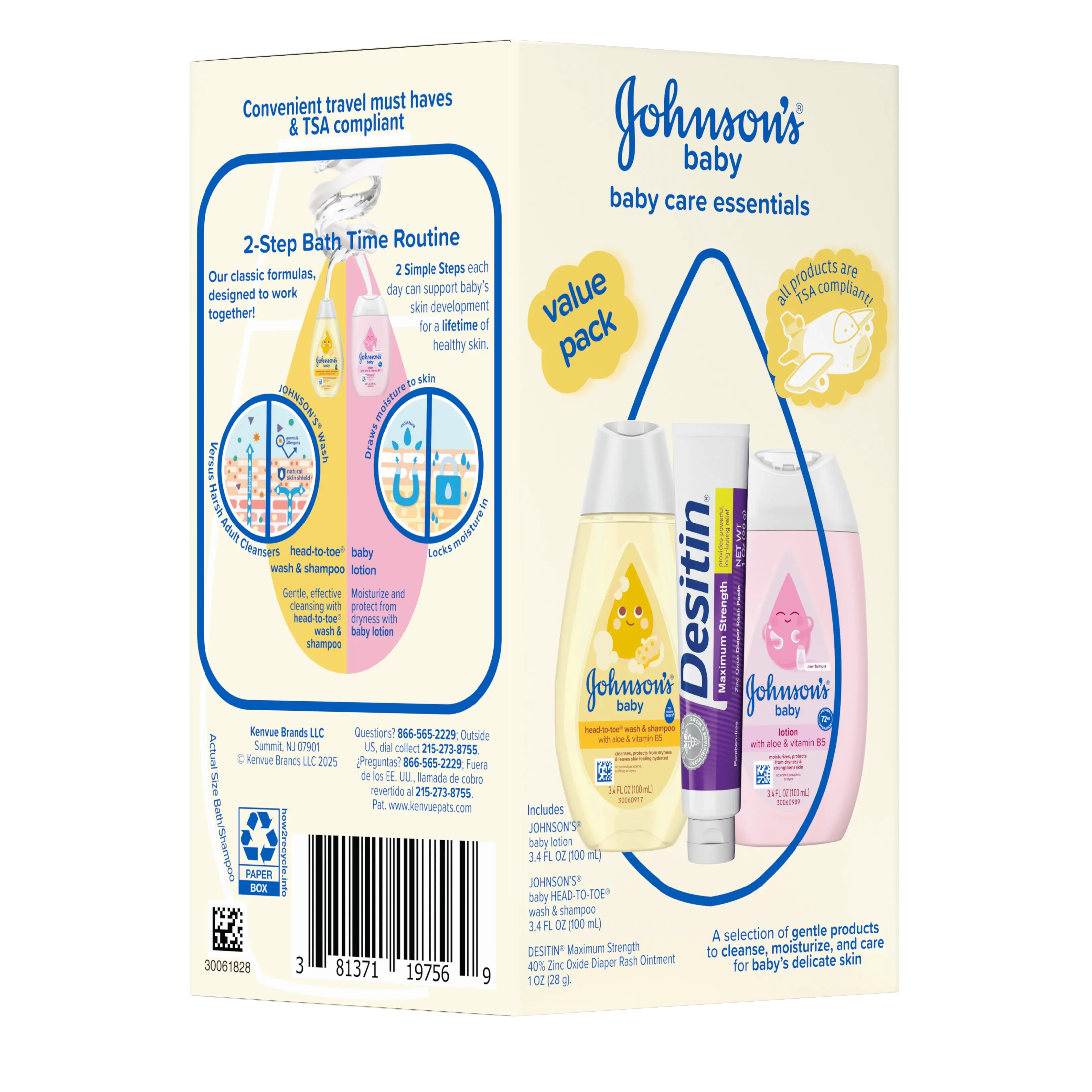 Turned Pack shot of Johnson's® Baby Care Essentials Gift Set