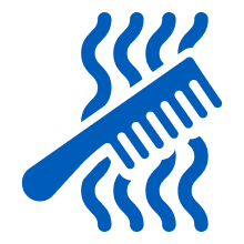 Blue comb with wavy lines indicating detangling, representing Johnsons Baby product for unlocking knots and tangles in hair.