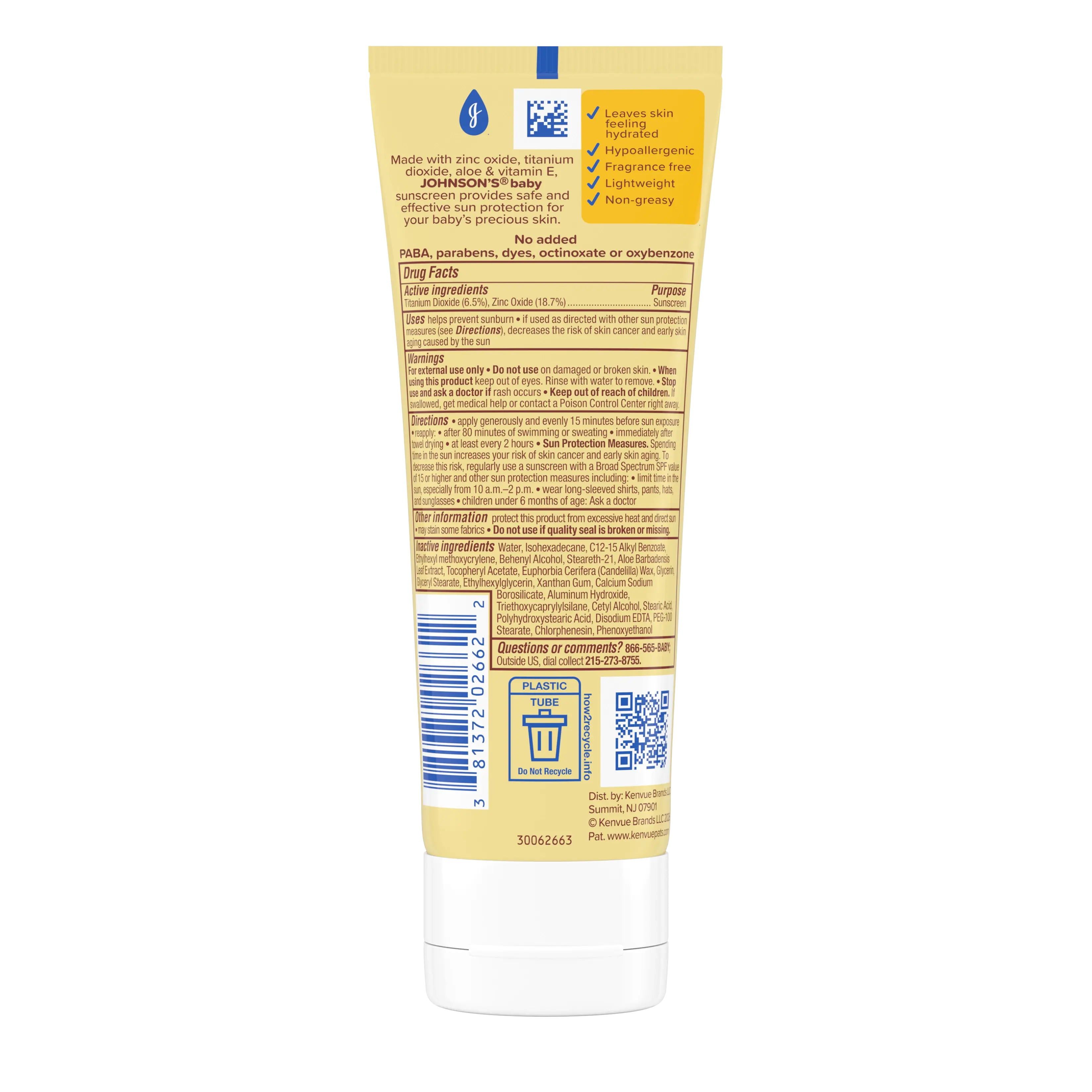 Back Pack Shot of Baby Mineral Sunscreen Lotion SPF 30 3oz