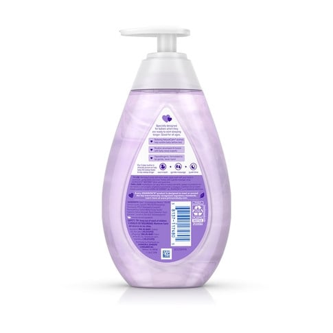 A clear purple pump bottle labeled "Equate Lavender Scented Liquid Hand Soap" sits on a white background. Text on the label includes ingredients, usage instructions, and safety information.