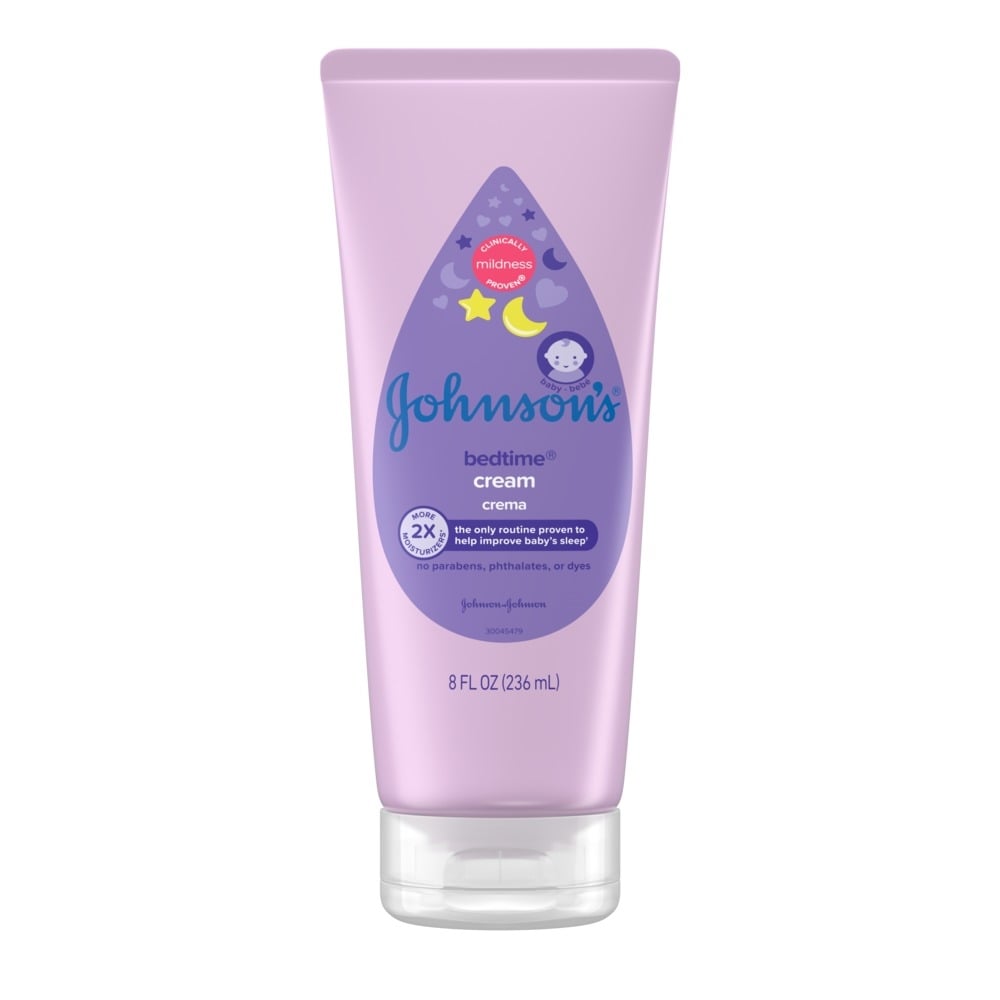 Johnson's Baby Bedtime Cream, 8 FL OZ (236 mL), purple tube with moon and stars, clinically proven to help improve baby’s sleep.