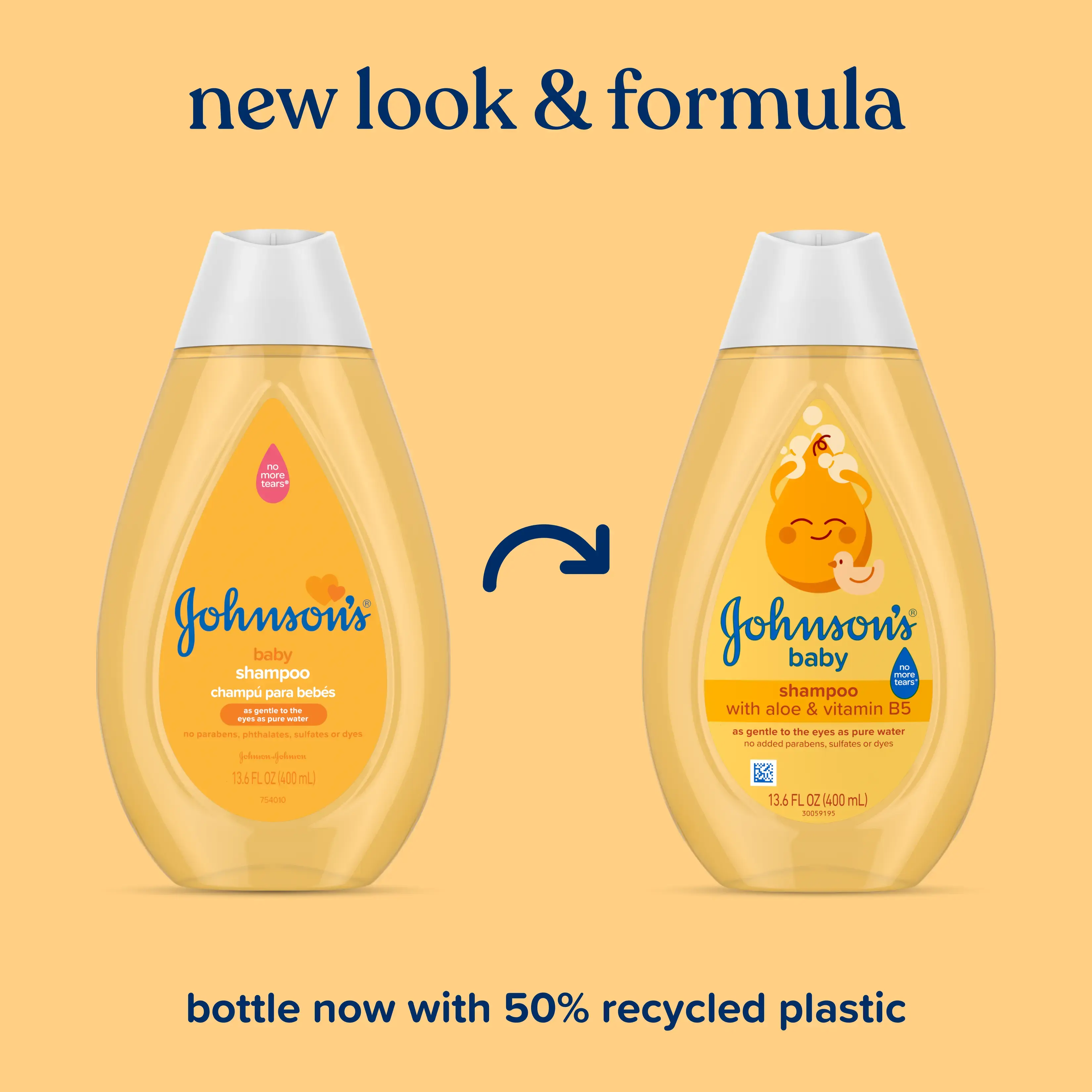 Before-and-after of Johnson's baby shampoo bottles, new packaging design and improved formula