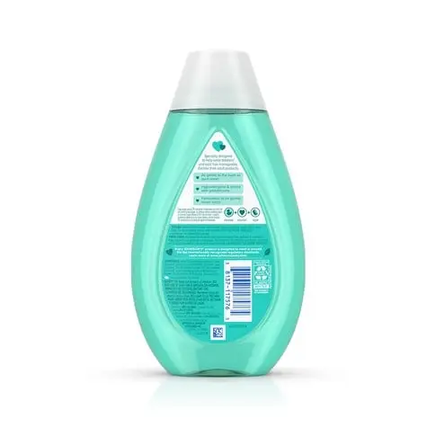 A teardrop-shaped, light green bottle labeled "Equate Tear-Free Baby Shampoo," with a white cap, sits against a plain white background. Text on the label includes "Gentle on Eyes" and "33.8 fl oz (1 L)."