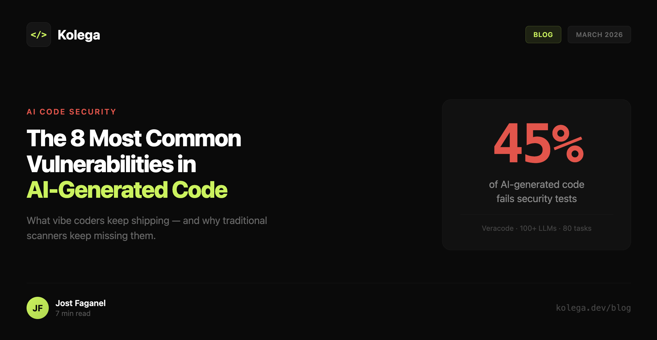 The 8 Most Common Vulnerabilities in AI-Generated Code | Blog | Kolega.dev