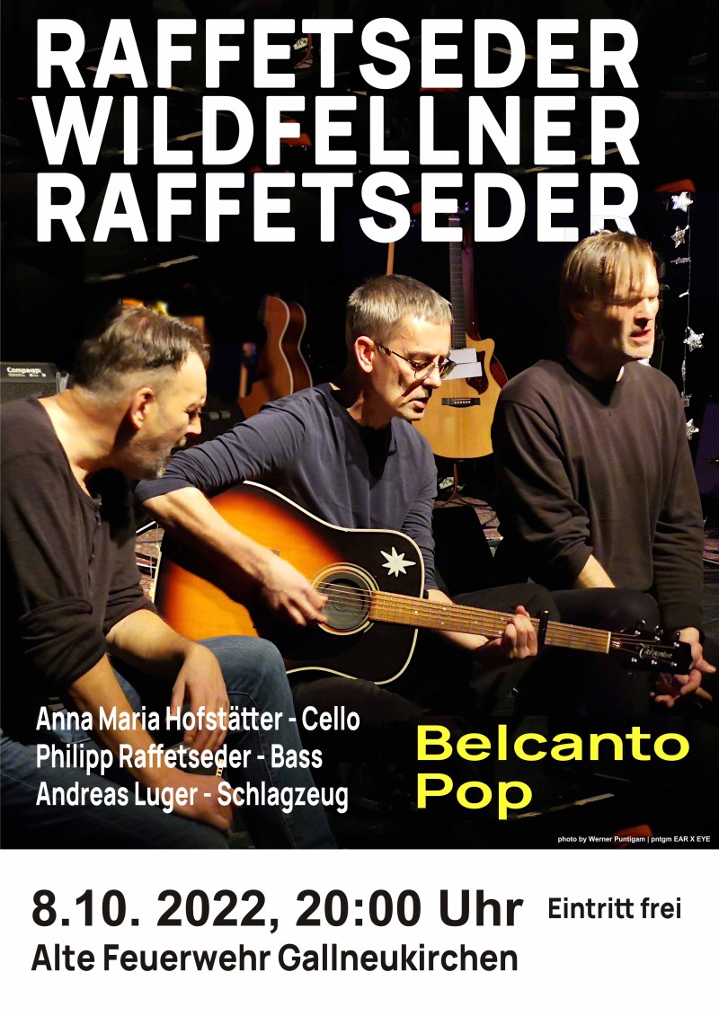 Release concert on 8.10.2022, 20:00 at Alte Feuerwehr in Gallneukirchen (admission free). Raffetseder Wildfellner Raffetseder and guests Anna Maria Hofstätter (cello), Philipp Raffetseder (bass), Andreas Luger (drums)