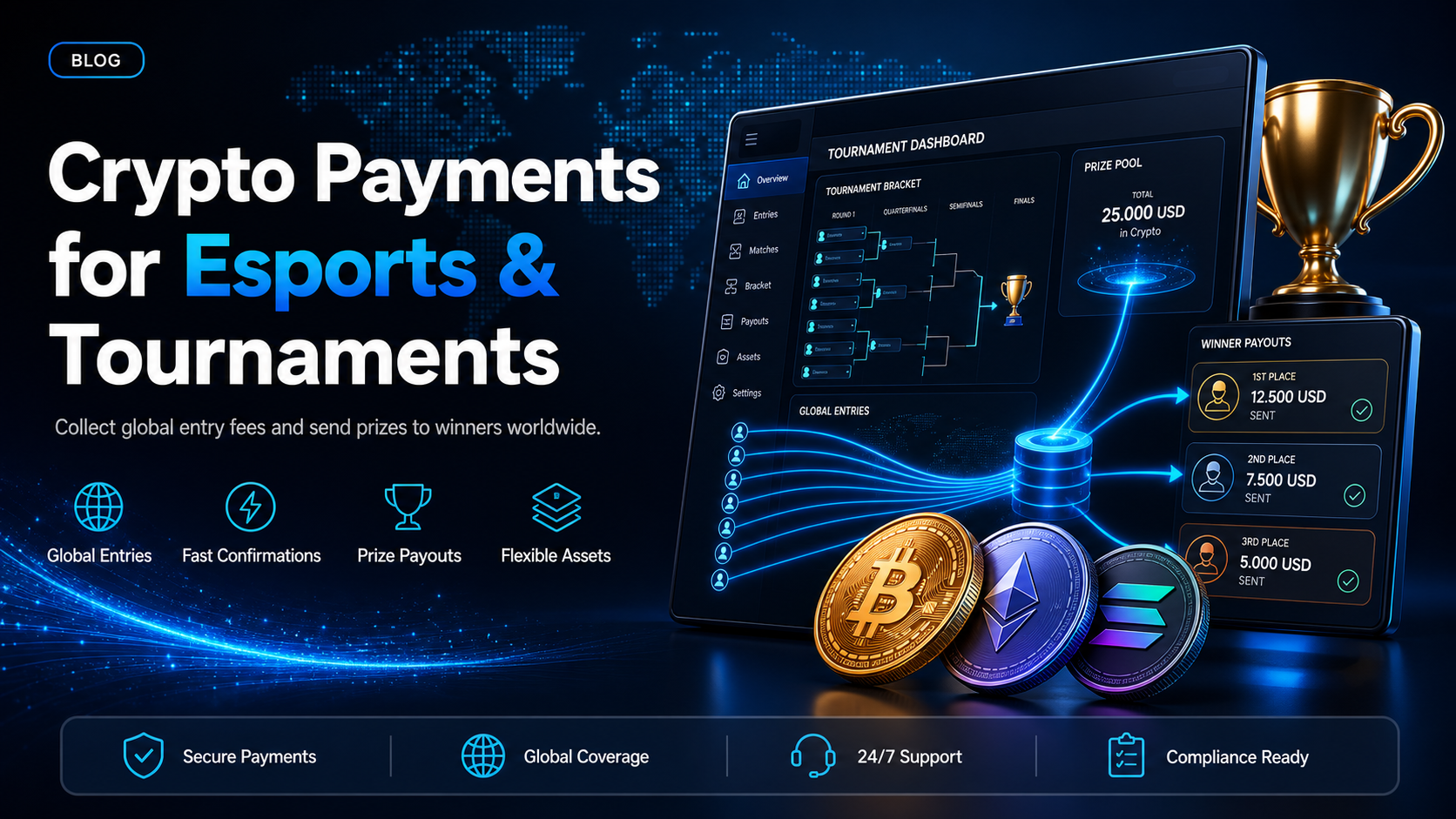 Crypto payments for esports and tournament platforms: entry fees in, prize payouts out in stablecoins or crypto