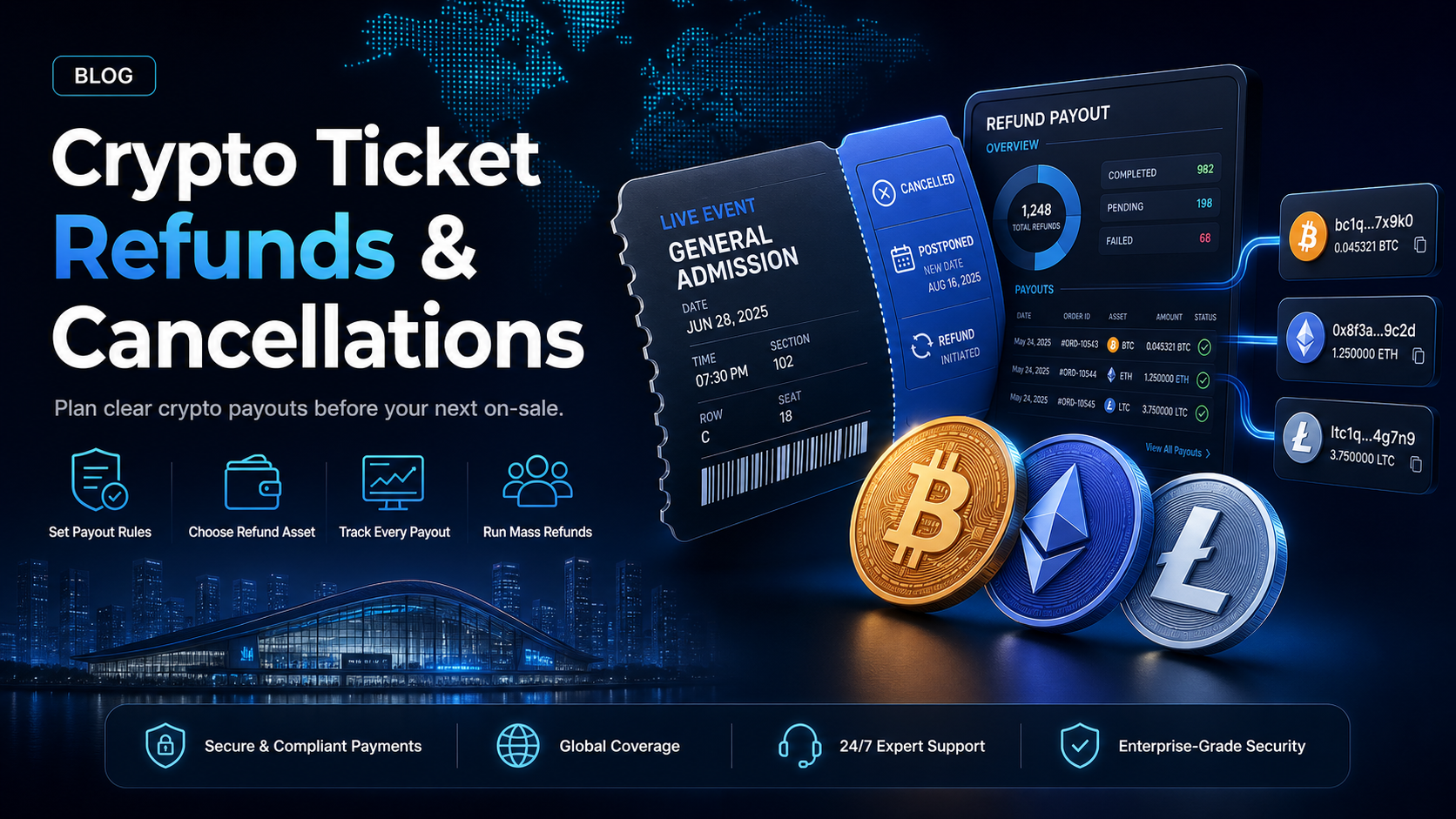 Crypto ticket refunds, cancellations and postponements