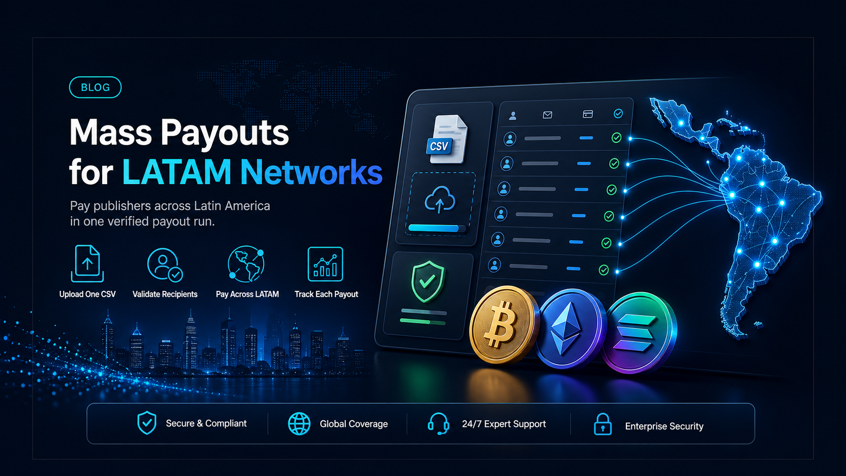 Mass payouts for a Latin American affiliate or ad network