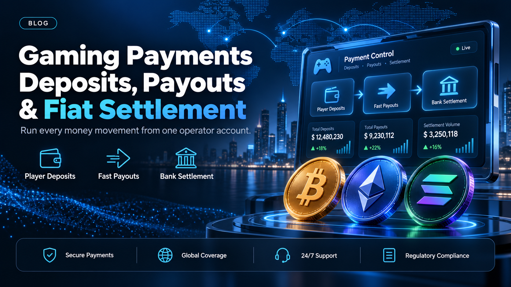 Gaming payments: deposits, payouts, and fiat settlement