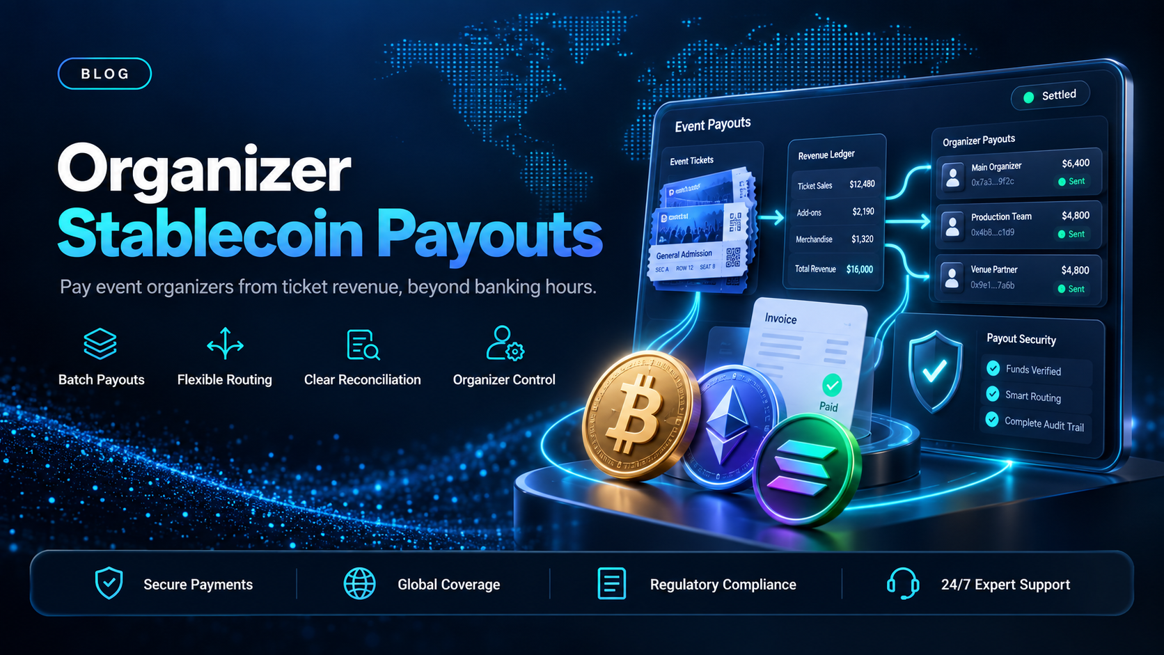 Organizer stablecoin payout instead of a bank transfer