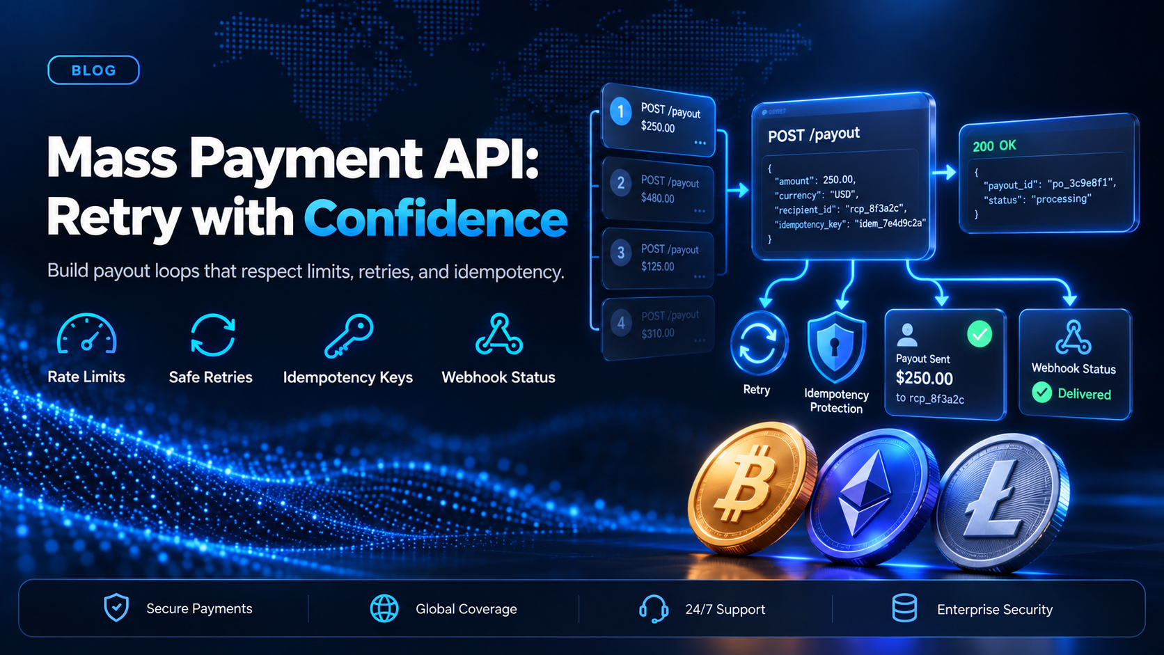 Mass payment API: limits, retries, and idempotency