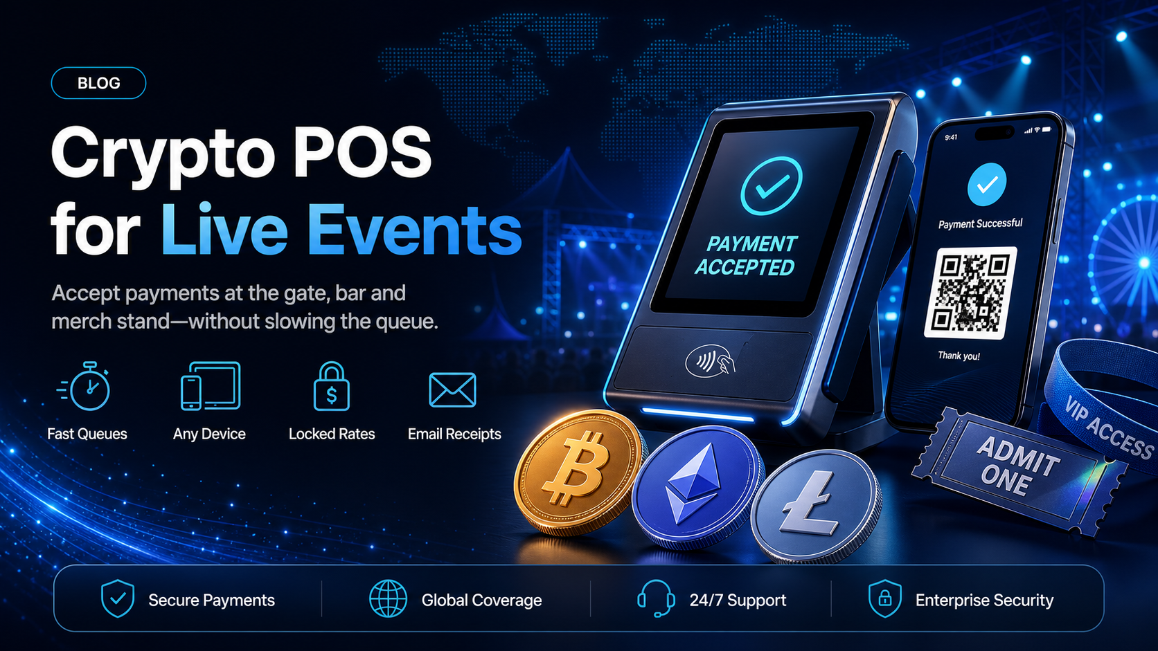 How to accept crypto payments at events: POS at the gate, the bar and the merch stand
