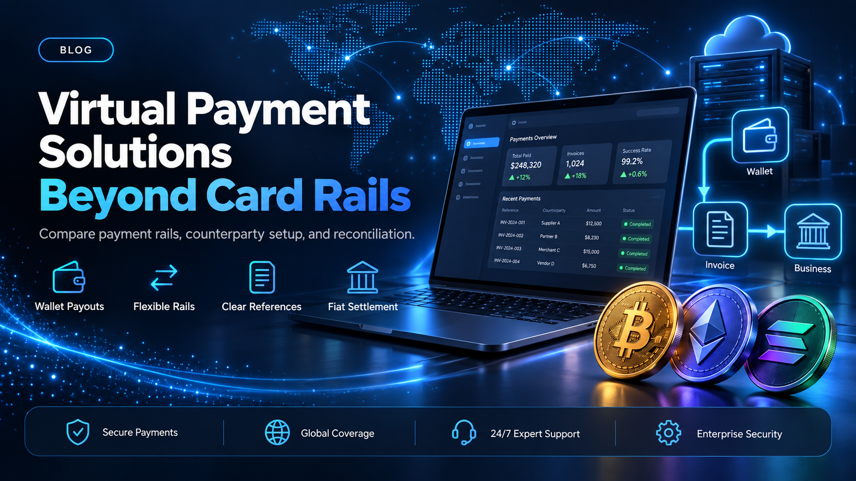 Virtual payment solutions for a business without card rails