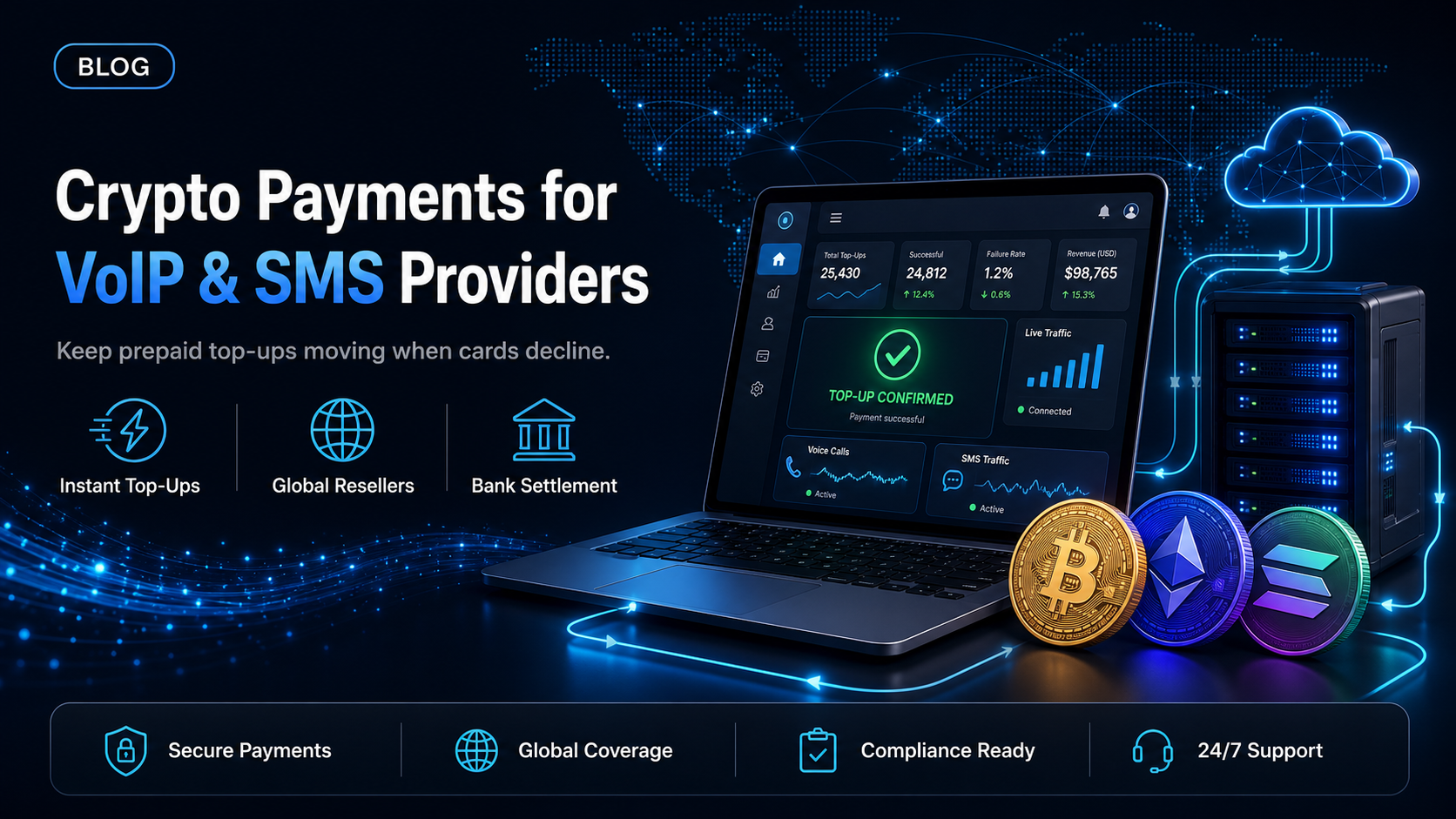 Crypto payment gateway for VoIP and SMS providers