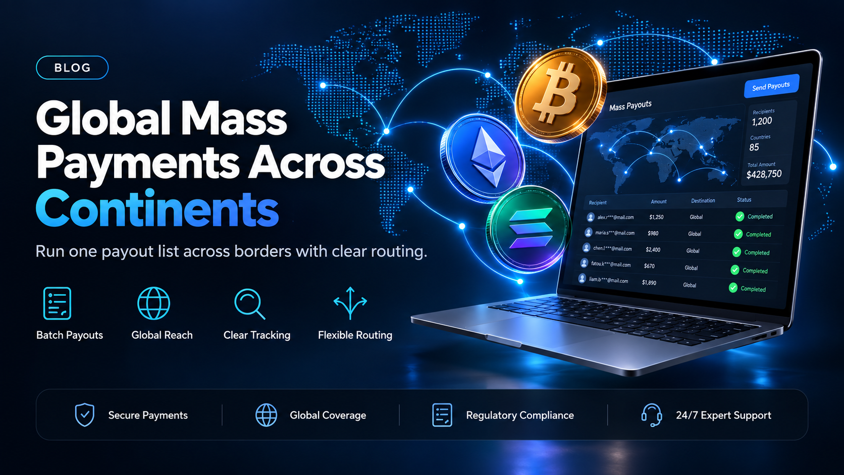 Global mass payments when recipients span continents