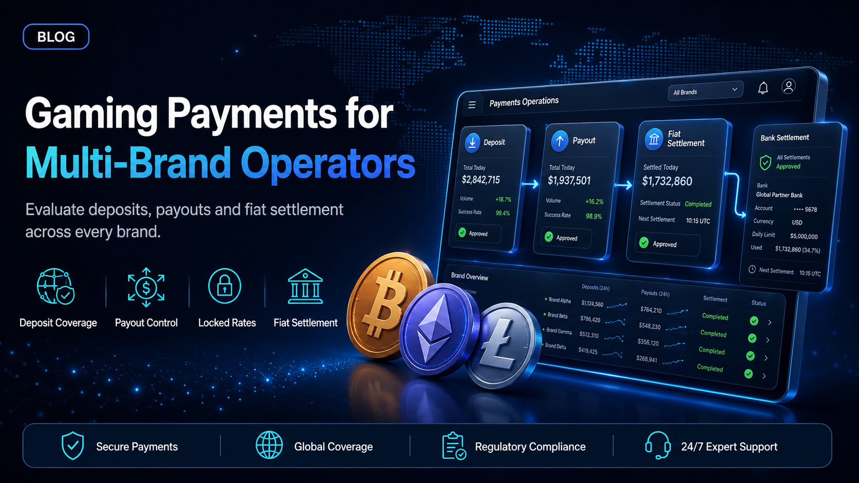 Gaming payments platform requirements for a multi-brand operator