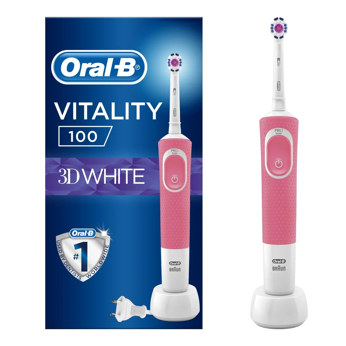 Oral-B Vitality 100 3D White Pembe Şarj Edilebilir Diş Fırçası 