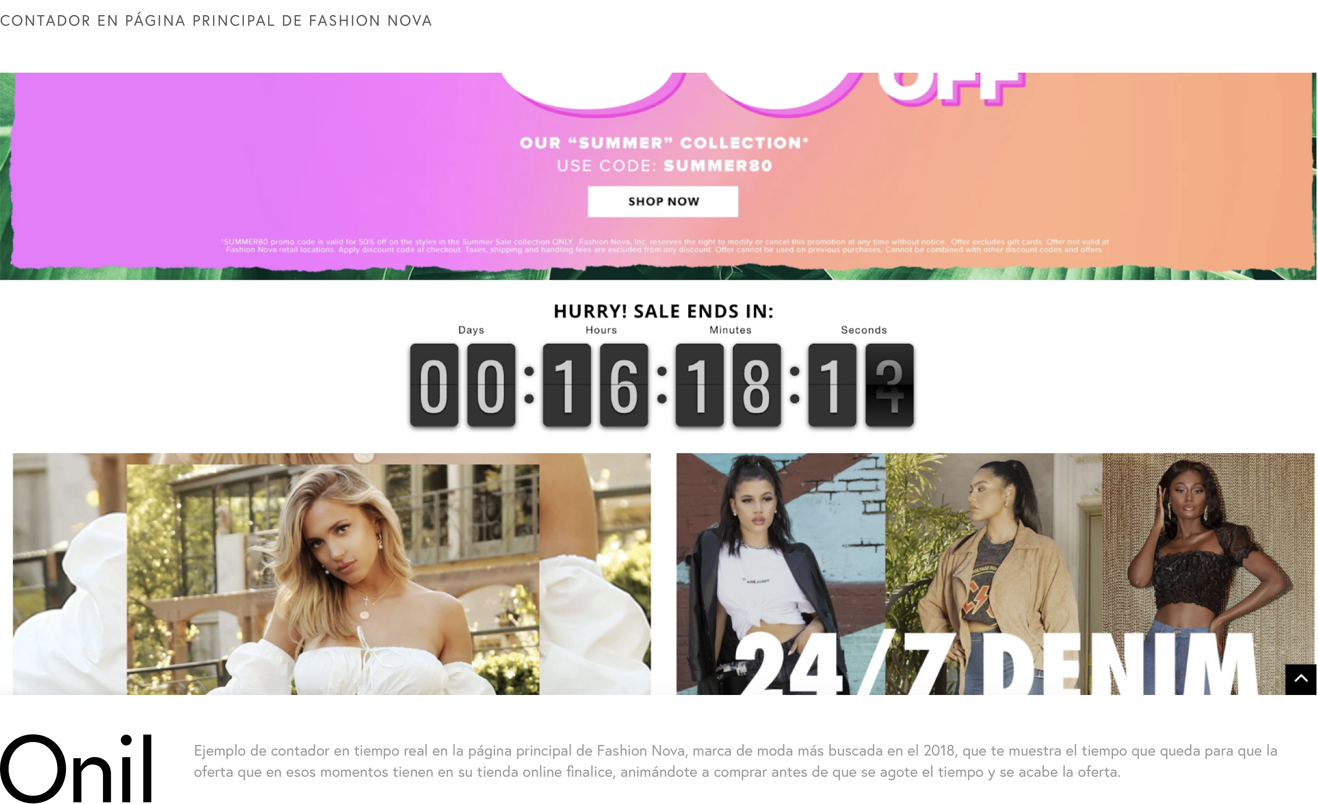 Fashion Nova Home Page Counter - Example of a real-time counter on the Fashion Nova home page, the most searched fashion brand in 2018, showing you the time left until the offer ends.