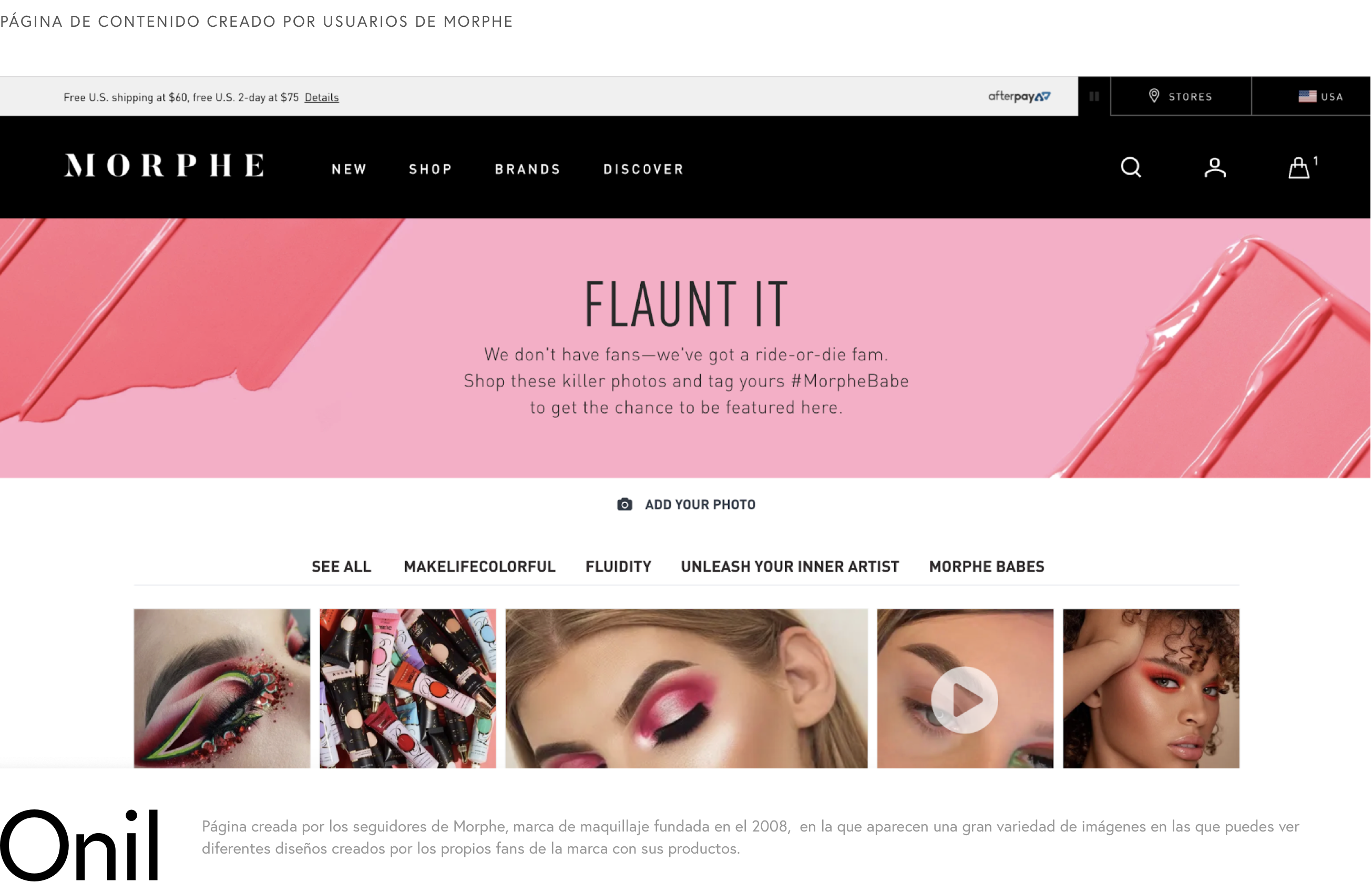 Content page created by Morphe users - Page created by Morphe followers, in which a wide variety of images appear in which you can see different designs created by the brand's own fans with their products.