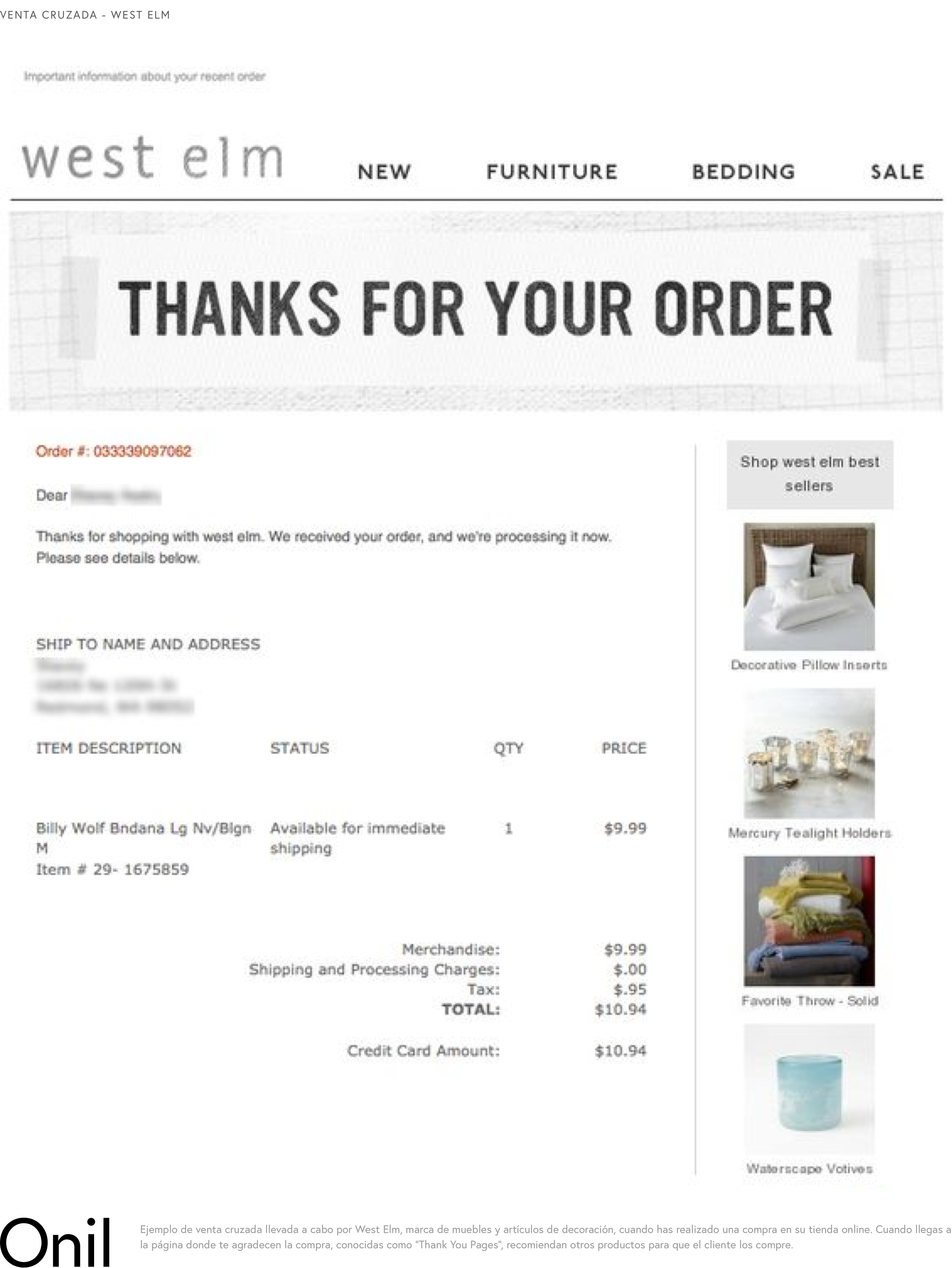 Cross Selling - Example of a cross selling carried out by West Elm when you have made a purchase in their online store.