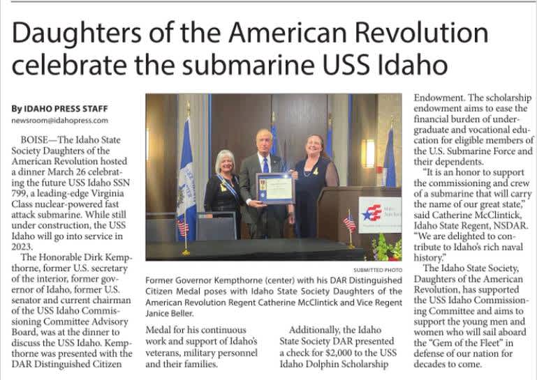 Daughters of the American Revolution celebrate the submarine USS Idaho