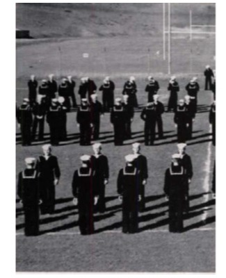 U.S. Sailors, shown during inspection, were trained on the campus to be radio operators.