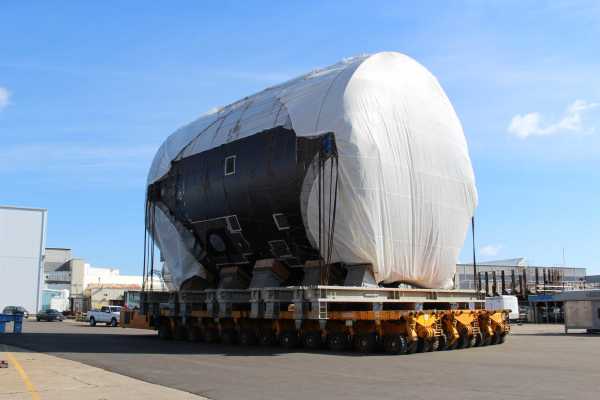 Future USS IDAHO SSN 799 6/7 RPQ module arrives from Newport News Virginia at Electric Boat