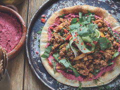 Lebanese Quorn Flatbread with Beet Hummus