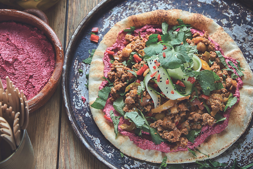 Lebanese Quorn Flatbread with Beet Hummus