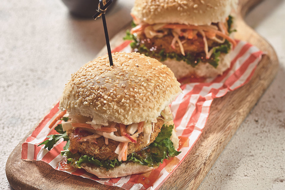 Korean Burger With Kimchi-Style Slaw