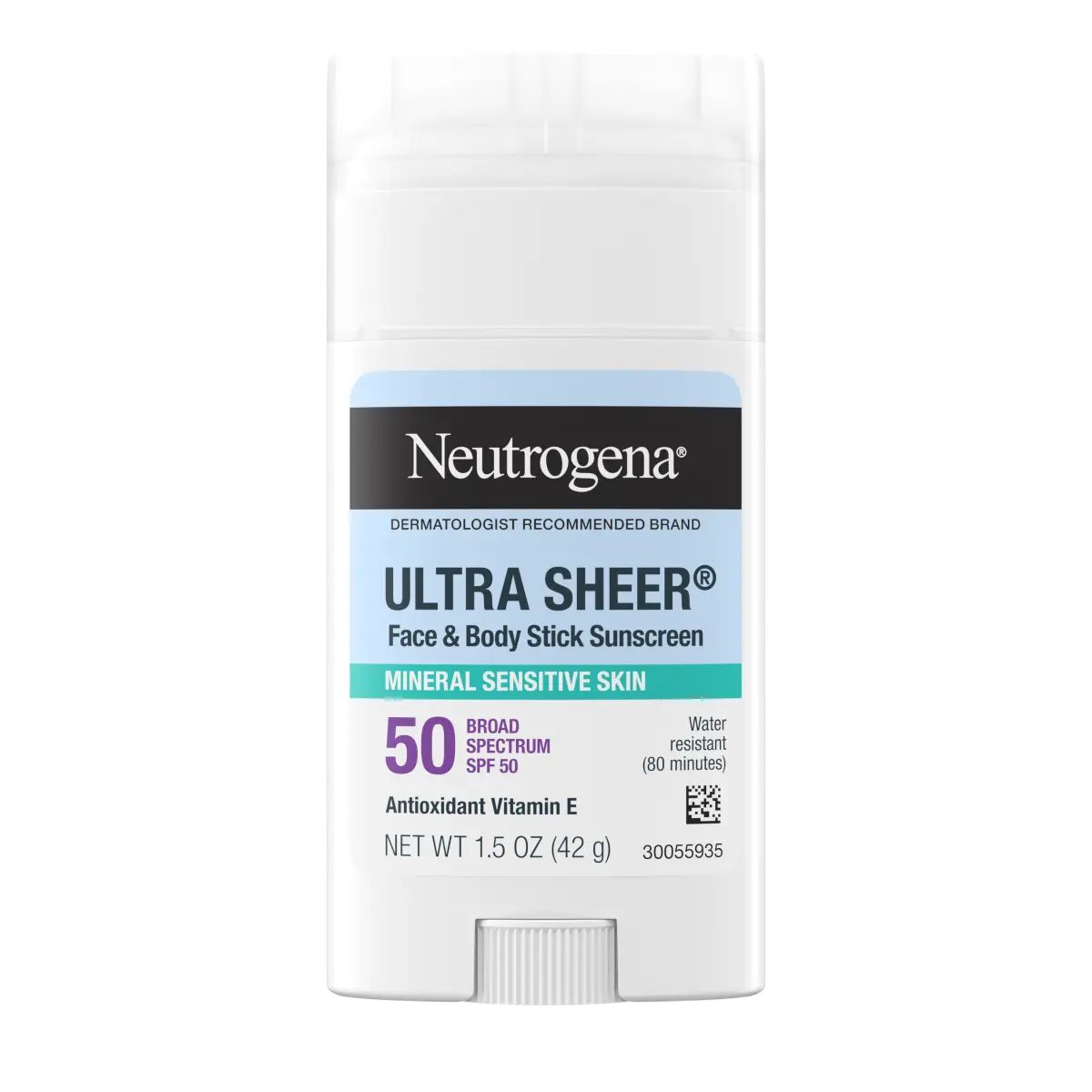 Neutrogena® Ultra Sheer® Mineral Face & Body Stick SPF 50. 1.5 Oz Front of pack
