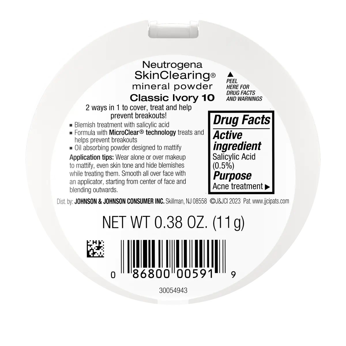Neutrogena® SkinClearing Mineral Powder - Classic Ivory (10) Back of pack