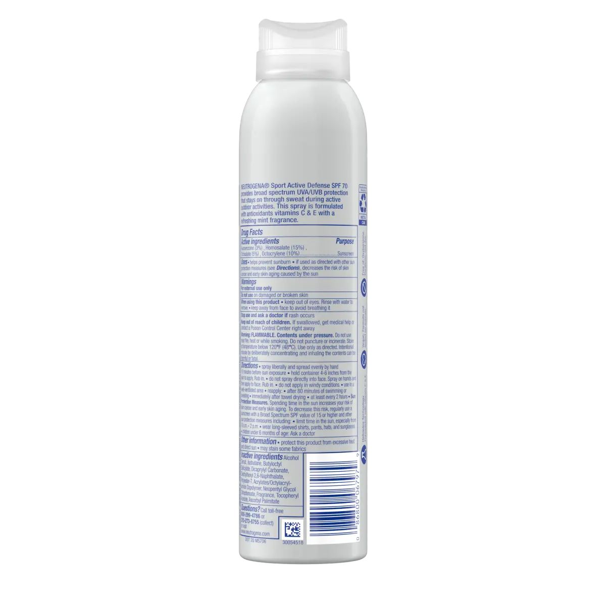 Neutrogena® Sport Active Defense With Broad Spectrum Spf 70 Sunscreen Spray Back of pack