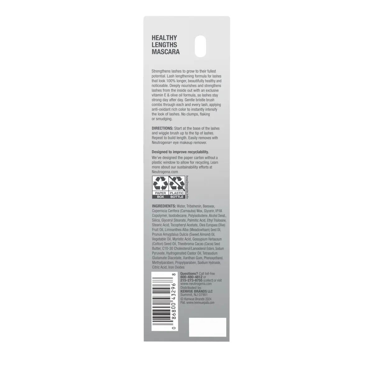 NTG_NA_US_086800160977_240917_242206_Healthy_Lengths_Mascara_Brown_p21oz_00180.webp Neutrogena® Healthy Lengths Lengthening Mascara, Brown, 0.21 Oz Back of pack