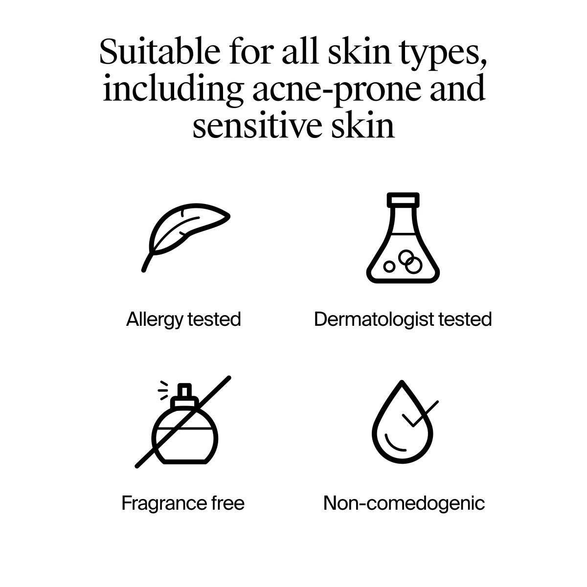 All skin types incl acne-prone & sensitive; allergy tested, fragrance free, noncomedogenic