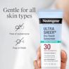 Neutrogena® tube beside gentle for all skin types headline and icons for oxybenzone and PABA free