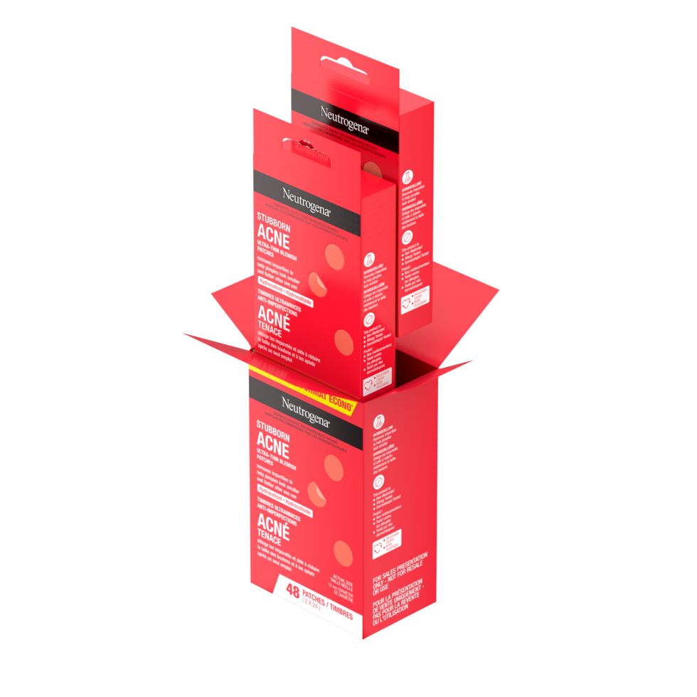 Contenu intérieur de l’emballage des timbres ultraminces anti-imperfections Neutrogena® Acné tenace - Format écono