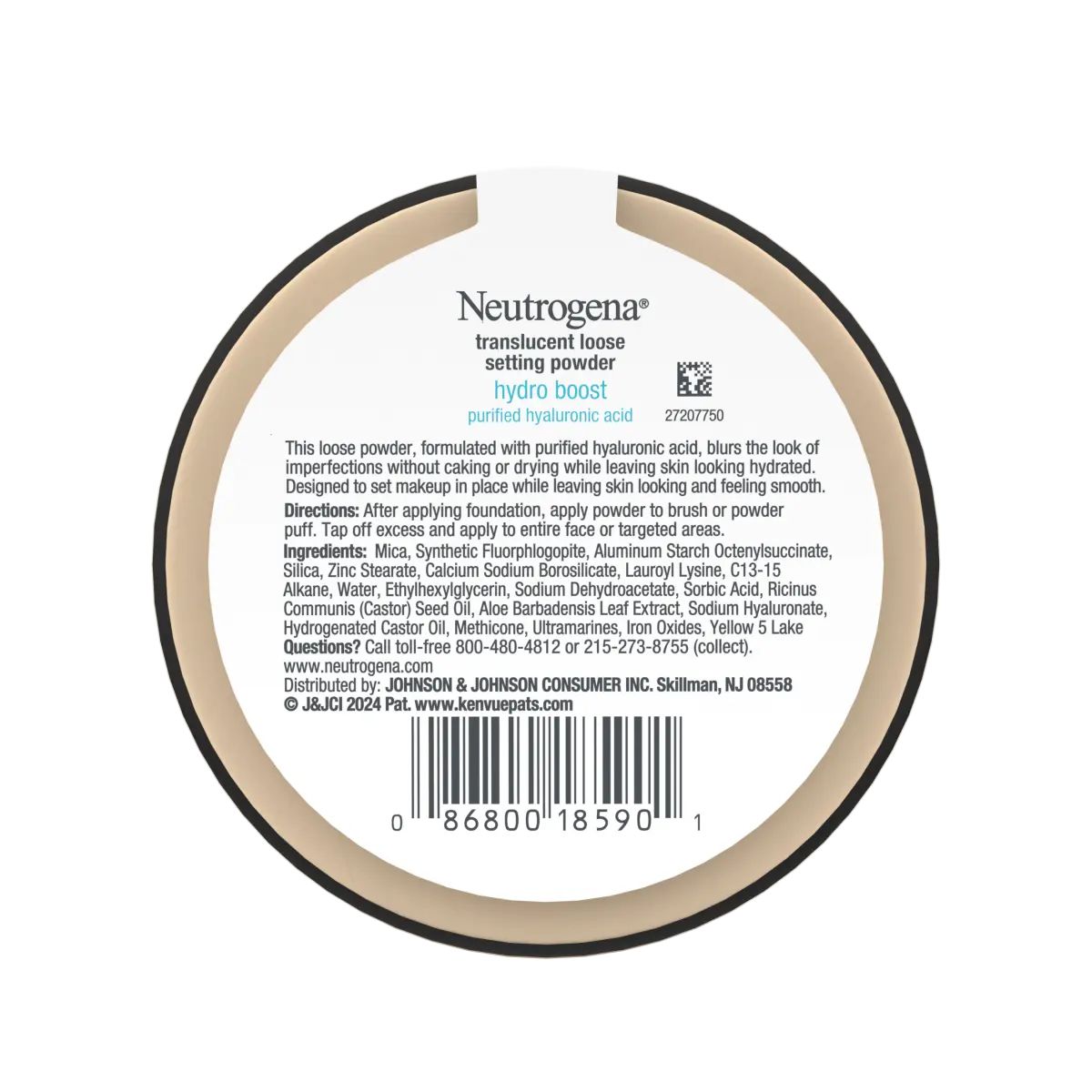 Neutrogena Hydro Boost Translucent Loose Setting Powder, 0.44 Oz, back of pack