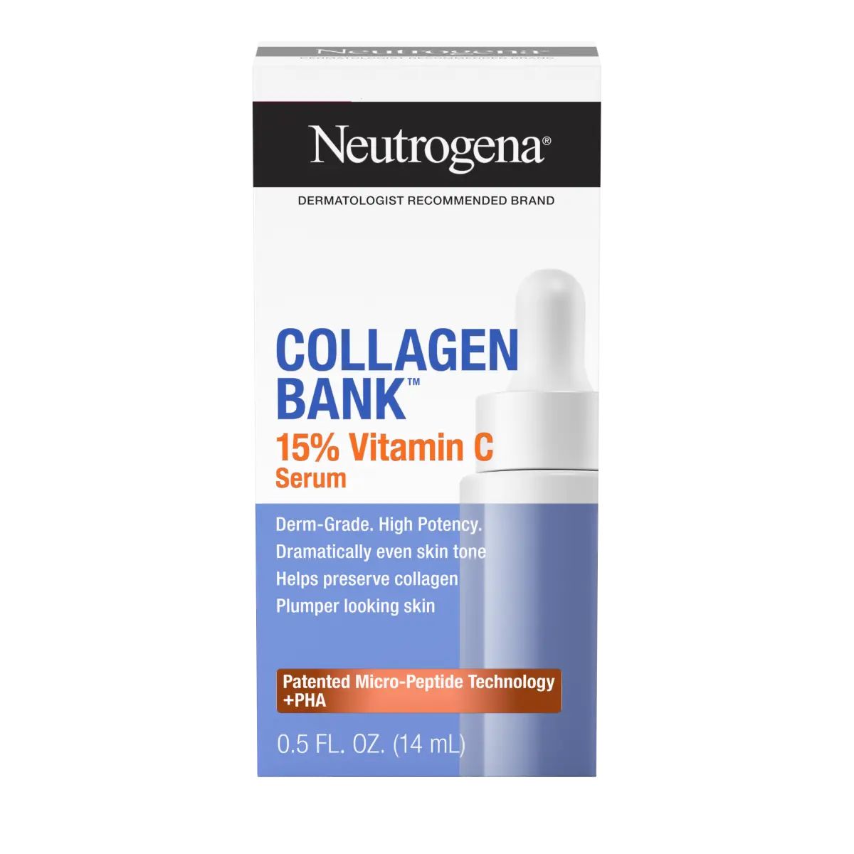 Neutrogena Collagen Bank 15% Vitamin C Glow Serum, 0.5 Fl. Oz, out of the box image.