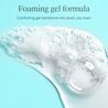 Clear gel transforms into plush airy foam with bubbles promoting comforting foaming skincare formula