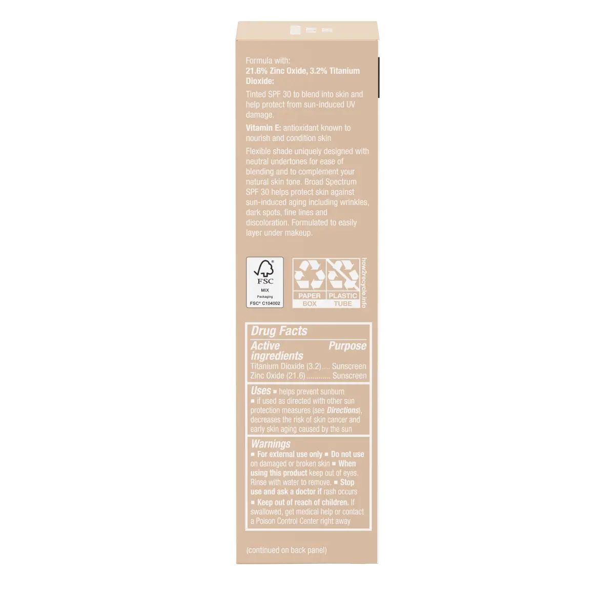 Neutrogena® Purescreen+ back panel with ingredients, drug facts and usage instructions