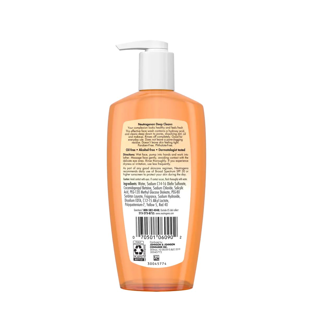 Neutrogena® Deep Clean Facial Cleanser, 6.7 Fl. Oz, back of pack