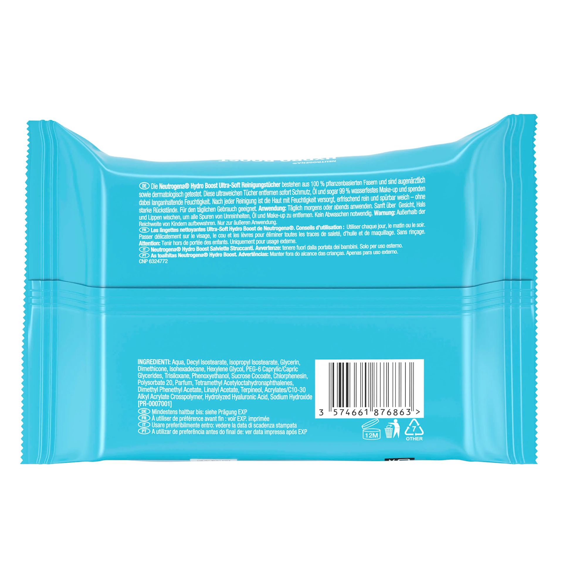 Neutrogena Hydro Boost Reinigungstücher Packshot von hinten​